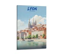Poster de voyage vintage Lyon France (1) Impression sur toile à suspendre Décoration d'intérieur 30 x 45 cm