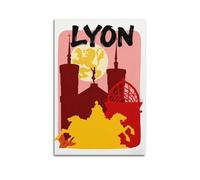 Poster de voyage vintage Lyon France (10) - Impression sur toile - Décoration murale moderne pour chambre à coucher - 30 x 45 cm