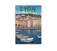 Poster de voyage vintage Lyon France (5) - Impression sur toile murale - Idée de décoration - 40 x 60 cm
