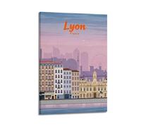 Poster de voyage vintage Lyon France (6) Impression sur toile à suspendre Idée de décoration d'intérieur 40 x 60 cm
