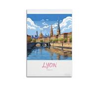 Poster de voyage vintage Lyon France (7) - Art mural sur toile pour salon - 40 x 60 cm