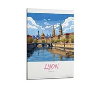Poster de voyage vintage Lyon France (7) - Art mural sur toile pour salon - 40 x 60 cm