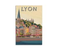 Poster de voyage vintage Lyon France (8) - Impression sur toile à suspendre - Idée de décoration d'intérieur - 30 x 45 cm
