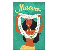 Poster de voyage vintage Maeva Girl Tahiti sur toile pour décoration murale de la maison ou de la chambre