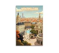 Poster de voyage vintage Montpellier France (2) - Impression sur toile - Décoration murale pour salon - 20 x 30 cm