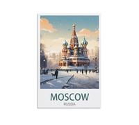 Poster de voyage vintage Moscou Russie - 60 x 90 cm - Décoration murale pour salon