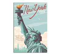 Poster de voyage vintage New York City Statue de la Liberté - Art sur toile - Décoration murale - Poster imprimé - 30 x 45 cm