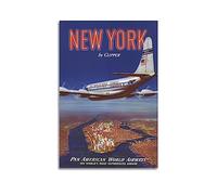 Poster de voyage vintage New York USA PAN AM Poster Impression d'art mural rétro esthétique décoration de chambre de bureau 60 x 90 cm sans cadre