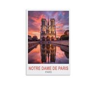 Poster de voyage vintage Notre Dame de Paris Paris 30 x 45 cm - Impression sur toile - Décoration murale moderne pour chambre à coucher