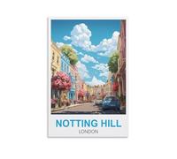 Poster de voyage vintage Notting Hill London - 20 x 30 cm - Impression sur toile - Décoration murale moderne pour chambre à coucher