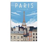 Poster de voyage vintage Paris France 20 x 30 cm Impression sur toile pour salon, chambre à coucher, dortoir, maison, bureau, décoration murale