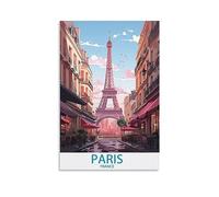 Poster de voyage vintage Paris France 20 x 30 cm Impression sur toile pour salon, chambre à coucher, dortoir, maison, bureau, décoration murale