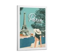 Poster de voyage vintage Paris France Tour Eiffel Girl Art sur toile Décoration murale Affiches décoratives