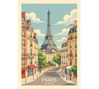 Poster de voyage vintage Paris Tour Eiffel Décoration murale Style rétro Format A4