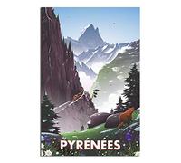 Poster de voyage vintage Paysage des Pyrénées sur toile pour décoration murale de la maison ou de la chambre