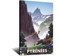 Poster de voyage vintage Paysage des Pyrénées sur toile pour décoration murale de la maison ou de la chambre