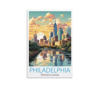 Poster de voyage vintage Philadelphie Pennsylvanie 30 x 45 cm - Décoration murale pour salon, chambre, dortoir, maison, bureau