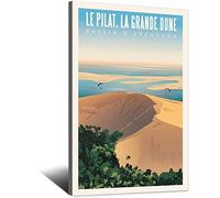 Poster de voyage vintage Pilat - La Grande Dunes, Le Banc d'Arguin, Bassin D'Arcachon, Poster photo de chambre familiale, Poster décoratif sur toile pour décoration murale, 40,6 x 61 cm