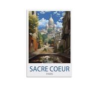 Poster de voyage vintage Sacré Cœur Paris - 20 x 30 cm - Impression sur toile pour décoration d'intérieur : salon
