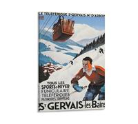 Poster de voyage vintage Saint-Gervais Les Bains, France - Sport de ski, sports d'hiver - Impression sur toile décorative pour salon et chambre à coucher - 30,5 x 45,7 cm (30 cm)
