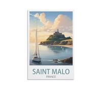 Poster de voyage vintage Saint Malo France - 40 x 60 cm - Décoration murale pour salon