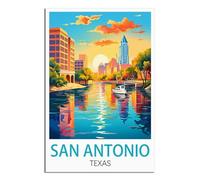 Poster de voyage vintage San Antonio Texas - Impression sur toile - Décoration murale moderne pour chambre à coucher ou chambre à coucher - 20 x 30 cm