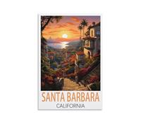 Poster de voyage vintage Santa Barbara - Impression sur toile - Décoration murale pour chambre à coucher - 20 x 30 cm