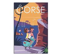 Poster de voyage vintage sur toile avec horizon de la France Corse 30 x 45 cm