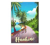 Poster de voyage vintage sur toile de l'île Huahine en Polynésie française - Décoration murale pour chambre à coucher - Art - Peinture - Impression - Idée cadeau