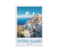 Poster de voyage vintage sur toile Hydra Island Grèce, décoration d'intérieur, 20 x 30 cm