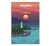 Poster de voyage vintage Tahiti Sunset Lighthouse sur toile murale pour décoration de chambre à coucher Art Poster Peinture Impression Cadeau