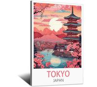 Poster de voyage vintage Tokyo Japon - 20 x 30 cm - Impression sur toile - Décoration murale moderne pour chambre à coucher