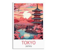Poster de voyage vintage Tokyo Japon - 30 x 45 cm - Impression sur toile - Décoration murale moderne pour chambre à coucher