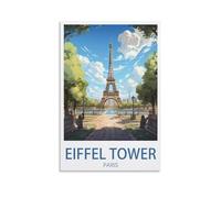 Poster de voyage vintage Tour Eiffel Paris 30 x 45 cm Impression sur toile pour décoration murale salon chambre à coucher