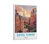 Poster de voyage vintage Tour Eiffel Paris 40 x 60 cm Impression sur toile pour décoration d'intérieur, salon, bureau, chambre à coucher