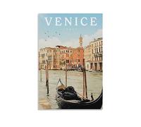 Poster de voyage vintage Venise Italie 50 x 75 cm - Impression sur toile pour salon, chambre, dortoir, maison, bureau - Décoration murale