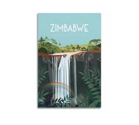 Poster de voyage vintage Victoria Falls Zimbabwe Afrique - Impression d'art mural rétro esthétique - Décoration de chambre - Décoration d'intérieur et de bureau - 30 x 45 cm - Style sans cadre