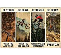 Poster de VTT « Mountain Biking Be Strong Be Brave Be Humble Be Badass » - Poster horizontal vintage - Décoration vintage en étain - 20,3 x 30,5 cm