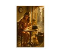 Poster décoratif sur toile avec inscription « A Blonde Girl Is Writing A Farewell Letter And Getting Ready to Set Out on A Journey with Her Pet » - Poster mural décoratif moderne pour chambre à