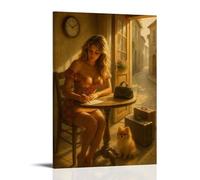 Poster décoratif sur toile avec inscription « A Blonde Girl Is Writing A Farewell Letter And Getting Ready to Set Out on A Journey with Her Pet » - Poster mural décoratif moderne pour chambre à
