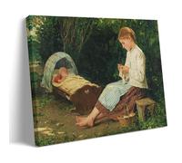 Poster décoratif sur toile avec inscription « Knitting Girl Watching The Toddler in A Craddle》 Masterpiece d'œuvre d'art décoratif pour la maison 40 x 60 cm