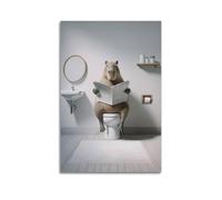 Poster décoratif sur toile avec photo d'un Capybara lisant un journal sur les toilettes - Poster mural et image d'art moderne pour chambre à coucher - Sans cadre - 40 x 60 cm