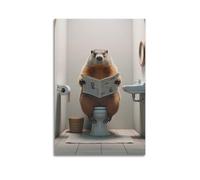 Poster décoratif sur toile avec photo d'une marmotte lisant un journal sur les toilettes - Affiches murales et image d'art moderne pour chambre à coucher - Sans cadre - 40 x 60 cm