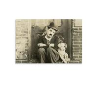 Poster décoratif sur toile Charlie Chaplin et chien - Impression d'art moderne pour chambre à coucher - 50 x 75 cm