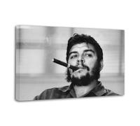 Poster décoratif sur toile Che Guevara fumant un cigare - 30 x 45 cm
