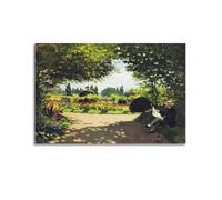 Poster décoratif sur toile Claude Monet (Monet lisant dans le jardin, 1866) - Impression sur toile - Décoration murale pour salon - 30 x 45 cm