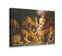 Poster décoratif sur toile Daniel in The Lions Den de Peter Paul Rubens - Décoration murale décorative pour chambre à coucher, bureau, chambre à coucher - 50 x 75 cm