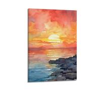 Poster décoratif sur toile de style abstrait - Beau coucher de soleil - Paysage marin - 30 x 45 cm