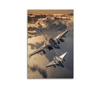 Poster décoratif sur toile Motif avion de combat Rafale au coucher du soleil 60 x 90 cm