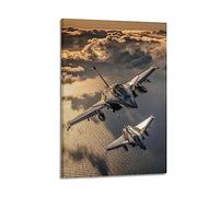 Poster décoratif sur toile Motif avion de combat Rafale au coucher du soleil 60 x 90 cm